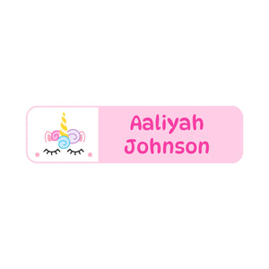 small rectangle name labels for kids unicorn light pink