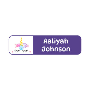small rectangle name labels for kids unicorn purple