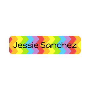 small rectangle dishwasher-safe labels for kids in zig zag rainbow