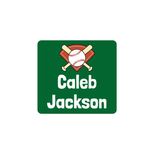 square clothing labels for kids baseball green