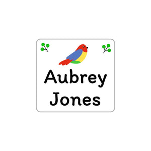 square clothing name labels for kids in parrot