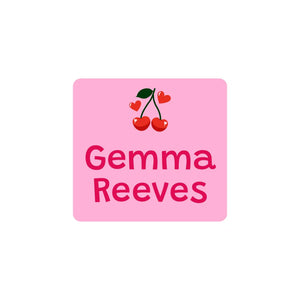 square clothing name labels cherries solid pink