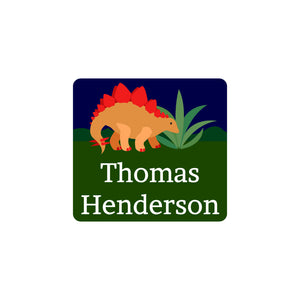 square clothing labels dinosaurs dark green