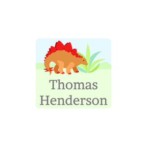square clothing labels dinosaurs green