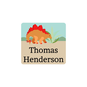 square clothing labels dinosaurs tan