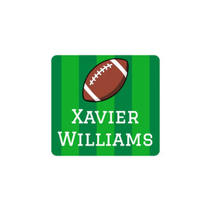 square clothing name labels for kids in football green