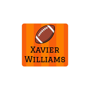 square clothing name labels for kids in football orange