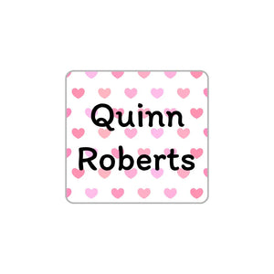 square clothing labels hearts pink
