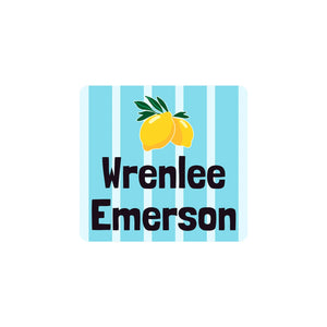 square clothing labels lemons blue
