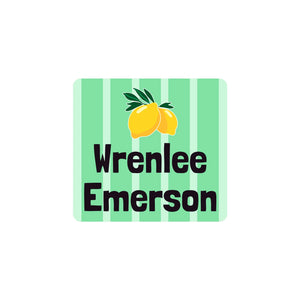 square clothing labels lemons green
