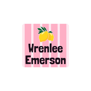 square clothing labels lemons pink