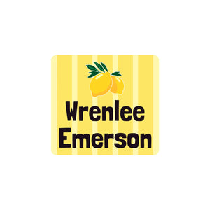 square clothing labels lemons yellow
