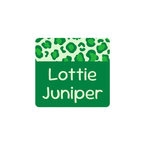 square clothing labels leopard print green