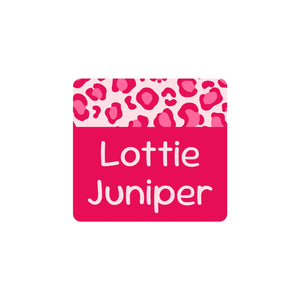 square clothing labels leopard print pink