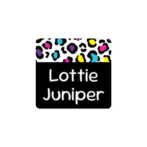 square clothing labels leopard print rainbow