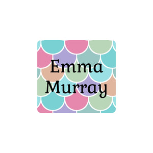 square clothing labels mermaid pattern rainbow