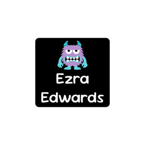 square clothing labels monsters black