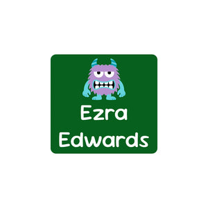 square clothing labels monsters dark green