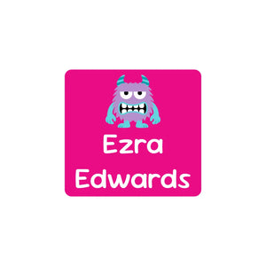 square clothing labels monsters pink