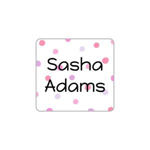 square laundry-safe clothing labels for kids in pom pom pink