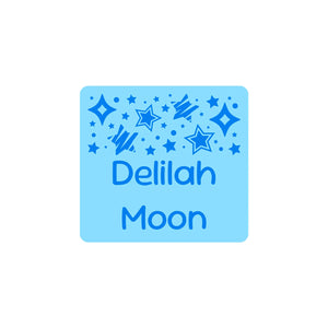 square clothing labels stars blue
