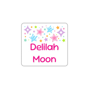 square clothing labels stars pink rainbow