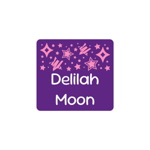 square clothing labels stars purple pink
