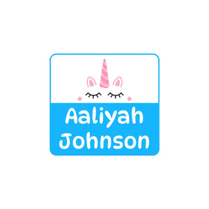 square clothing labels for kids unicorn blue