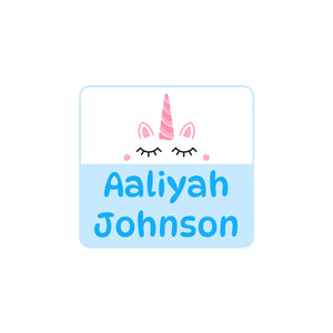 square clothing labels for kids unicorn light blue
