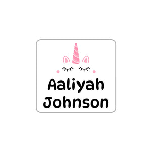 square clothing labels for kids unicorn white