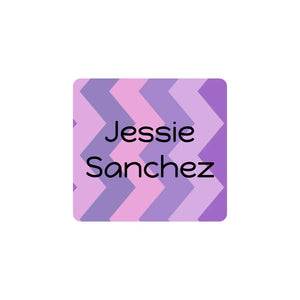 square laundry-safe name labels for kids in zig zag purple