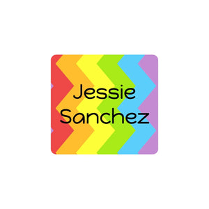 square laundry-safe name labels for kids in zig zag rainbow