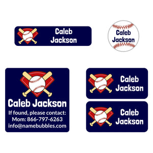 sports name labels pack for kids baseball dark blue