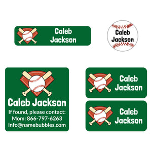 sports name labels pack for kids baseball green