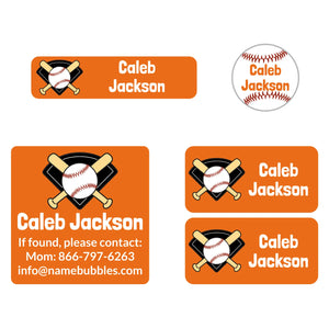 sports name labels pack for kids baseball orange