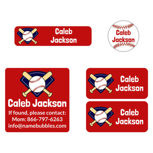 sports name labels pack for kids baseball red