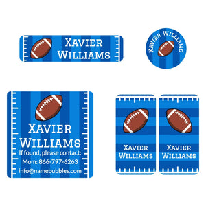 kids' name label bundle for sports in football blue