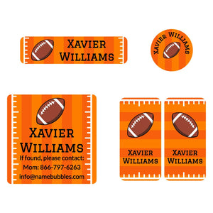 kids' name label bundle for sports in football orange