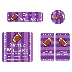 kids' name label bundle for sports in football purple