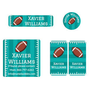 kids' name label bundle for sports in football turquoise