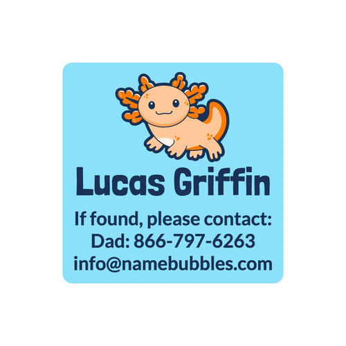 Axolotl Contact Labels For Kids | Name Bubbles