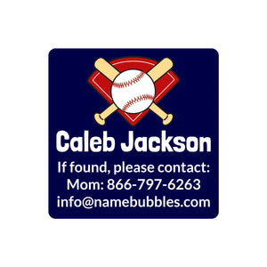 contact name stickers for kids baseball dark blue