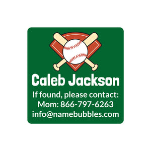 contact name stickers for kids baseball green