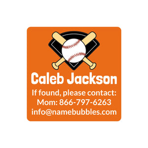 contact name stickers for kids baseball orange