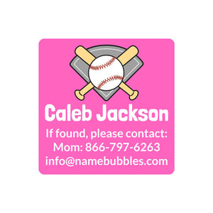 contact name stickers for kids baseball pink