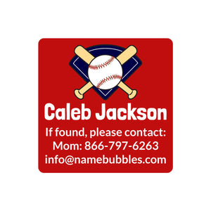 contact name stickers for kids baseball red