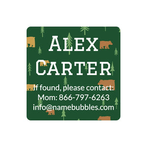 contact information name labels for kids in bear forest green