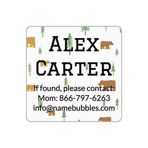 contact information name labels for kids in bear light gray