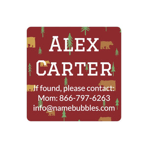contact information name labels for kids in bear maroon