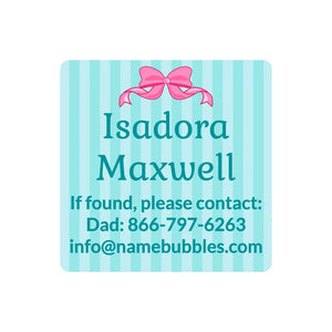 contact name labels bow pink blue
